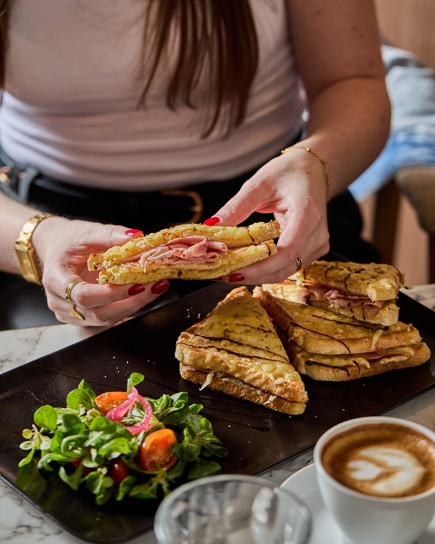 Madame Monsieur savory French toasted ham and cheese sandwich croque monsieur in Budapest